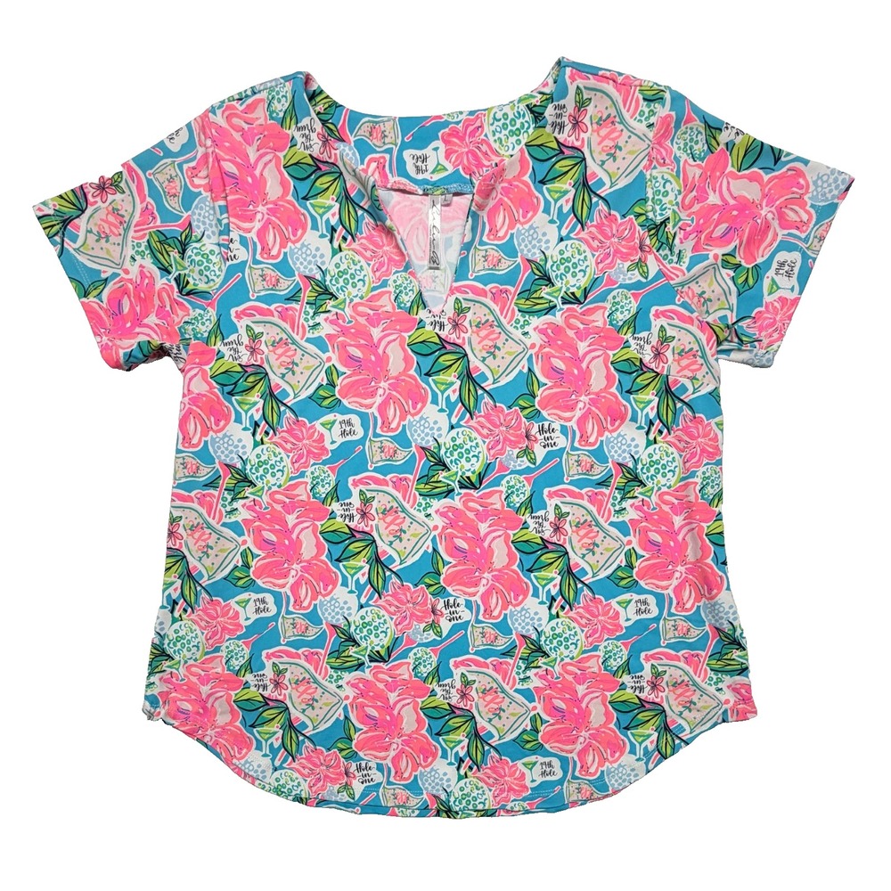 Lulu B Golf Short Sleeve Shirt Women's Large Colorful Summer Golf Outing SPF50